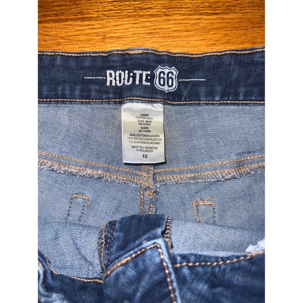 Route 66 Women 12 Blue Denim Jean Dark Wash Distressed Raw Cuffed Hem Shorts - Picture 4 of 6
